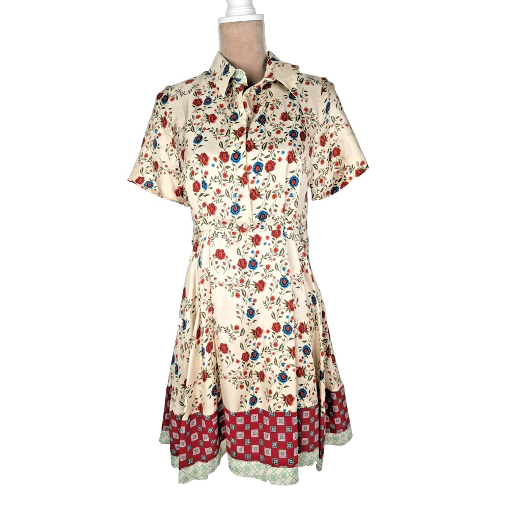 Sandro Ayeon Open Back Floral Silk Twill Mini Shirt Dress Sz 8 Western Boho - Picture 1 of 15
